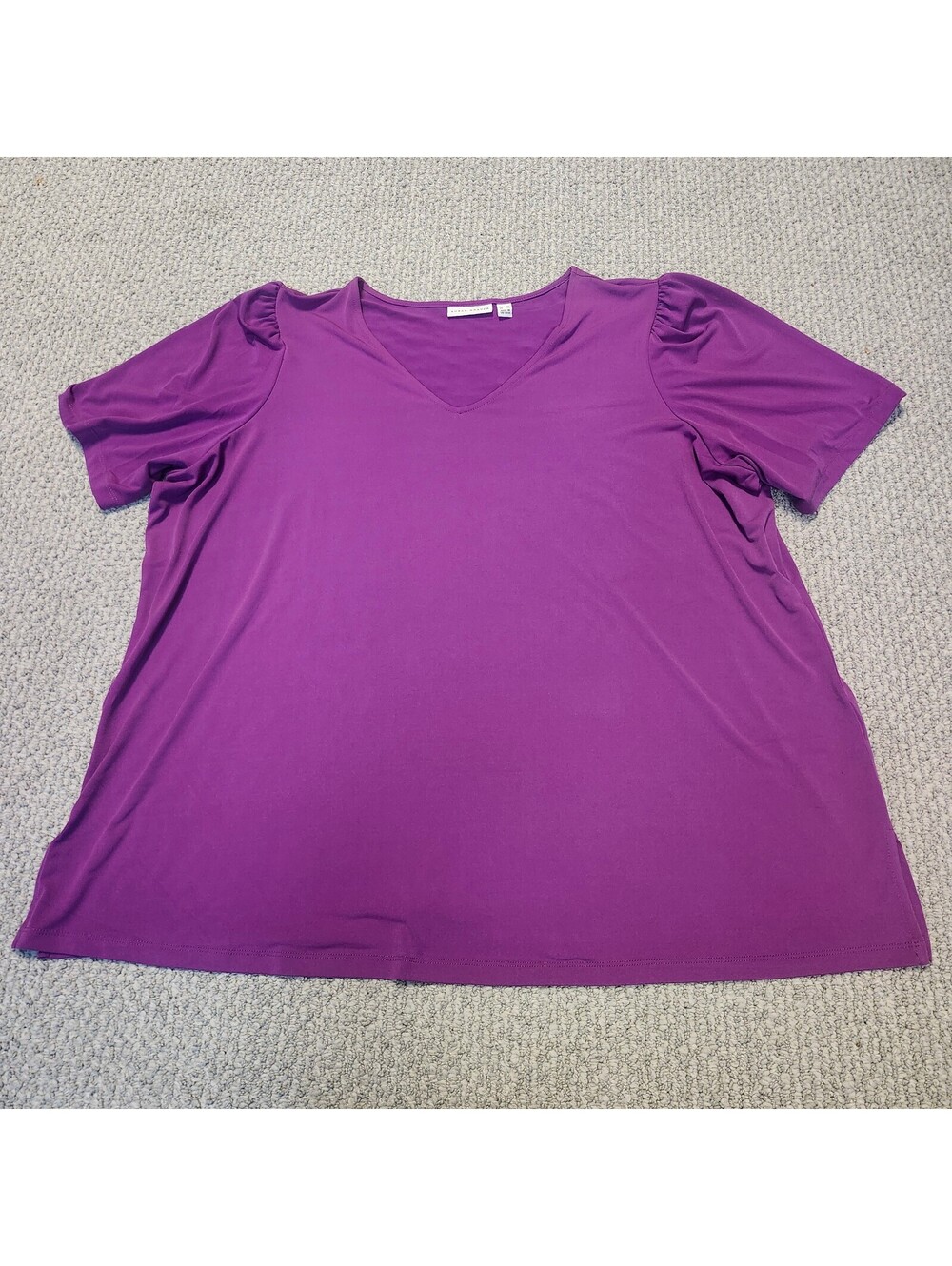 Susan Graver Purple V-Neck Short Sleeve Top, Size 3X
